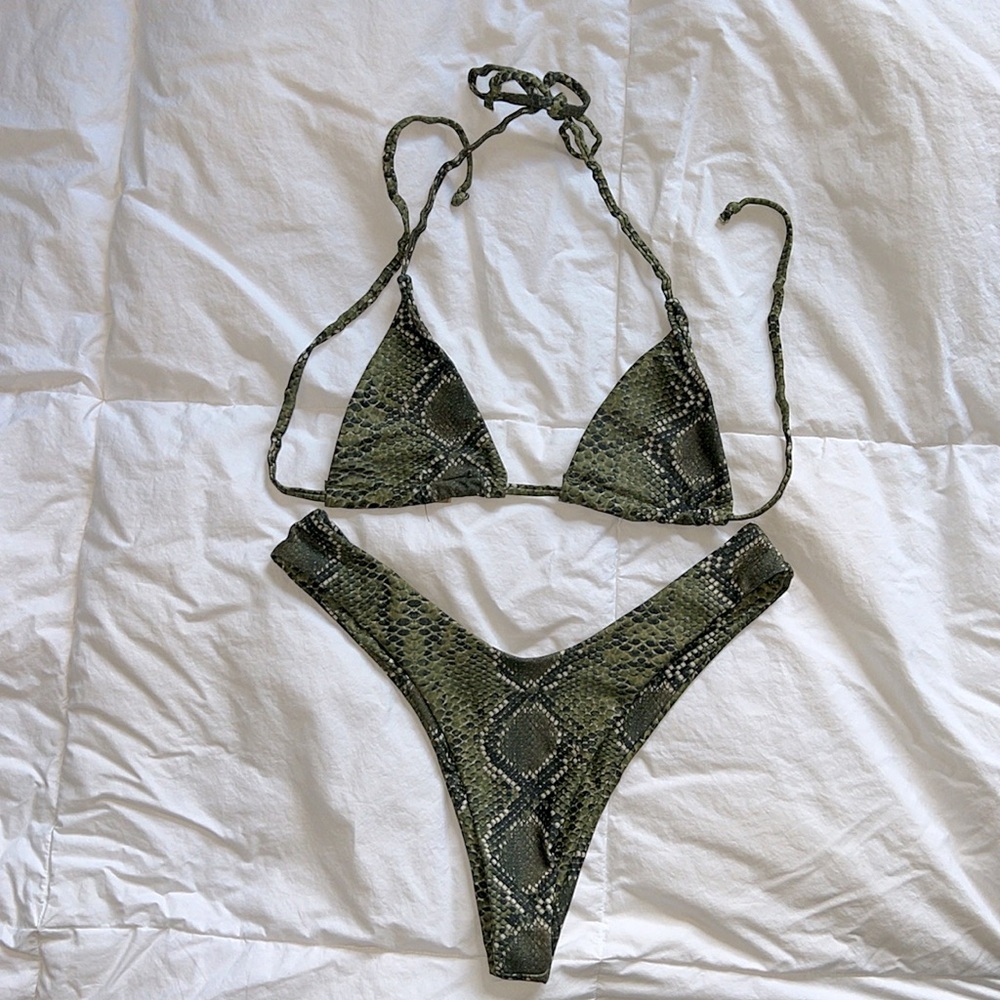 Zaful Snake Print Bikini - Green